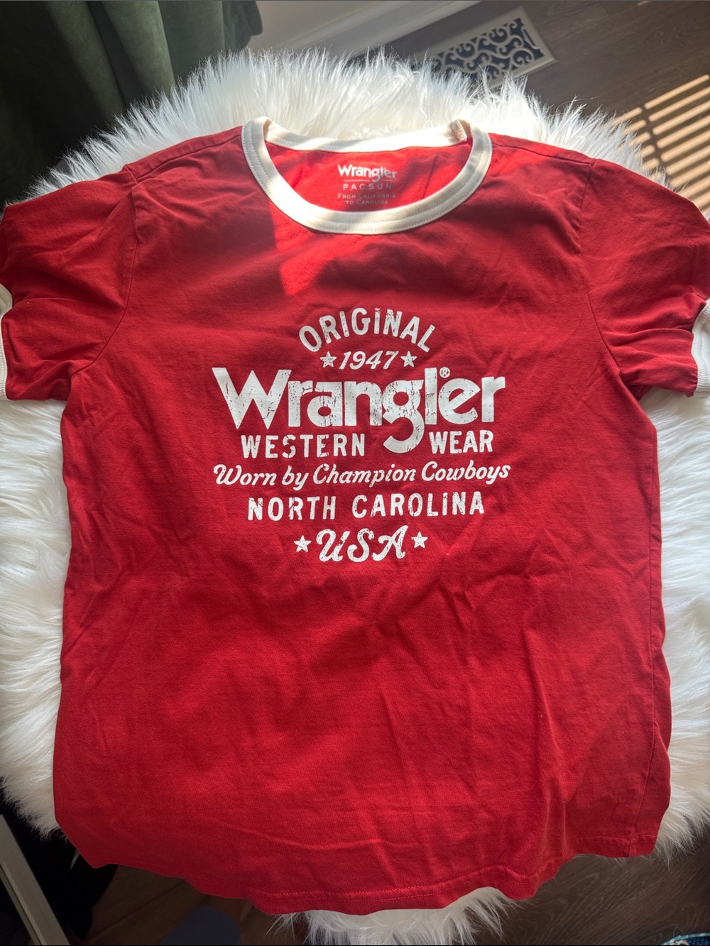 Wrangler Red Tee with White Logo and Collar